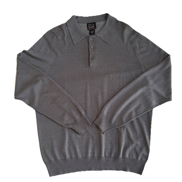 Mens Jos A Banks Gray 100% Silk LS 3 Button Lightweight Polo Sweater Size M - Picture 1 of 6